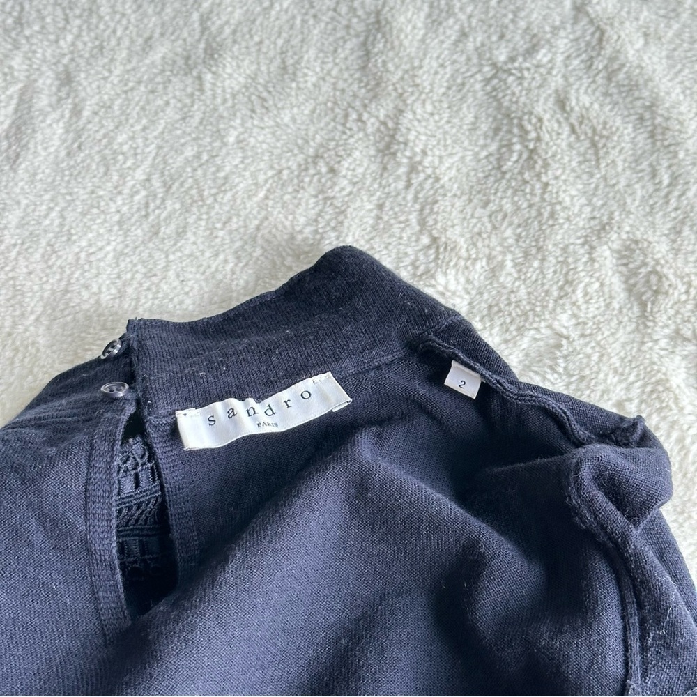 Sandro Wool Navy Blue Long Sleeve Crewneck Sweater XS (2) - Picture 9 of 14